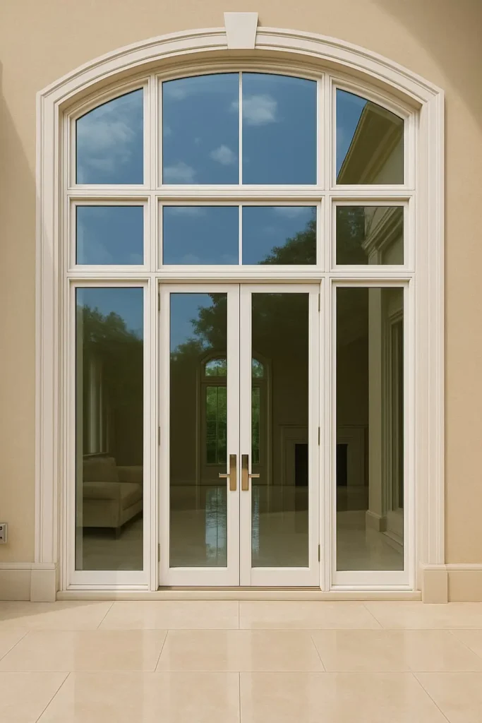 "واجهة زجاجية براقة بعد تنظيفها بواسطة فريق شركة الوادي المضيء"